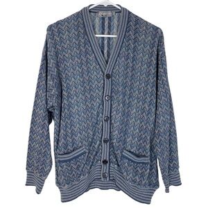 Vintage 90s Oversized Grandpa Cardigan Sweater Size Large - XL Blue Long Sleeve